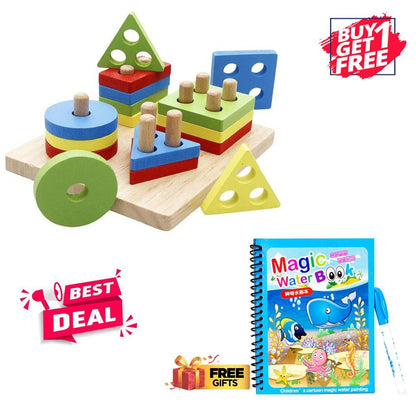 Wooden Shape Sorting Puzzle with Free Magic Water Book