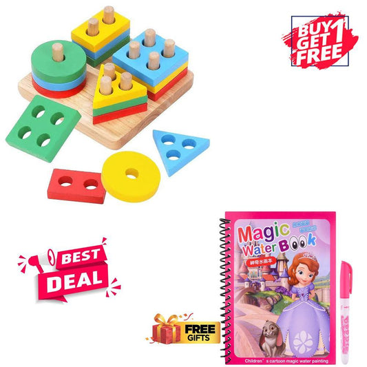 Wooden Shape Sorting Puzzle with Free Magic Water Book