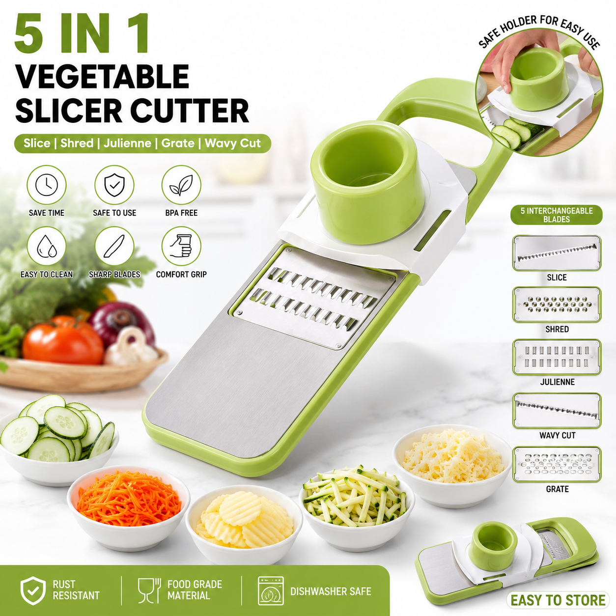5 In 1 Vegetable Slicer Cutter – Multifunction Kitchen Chopper & Grater