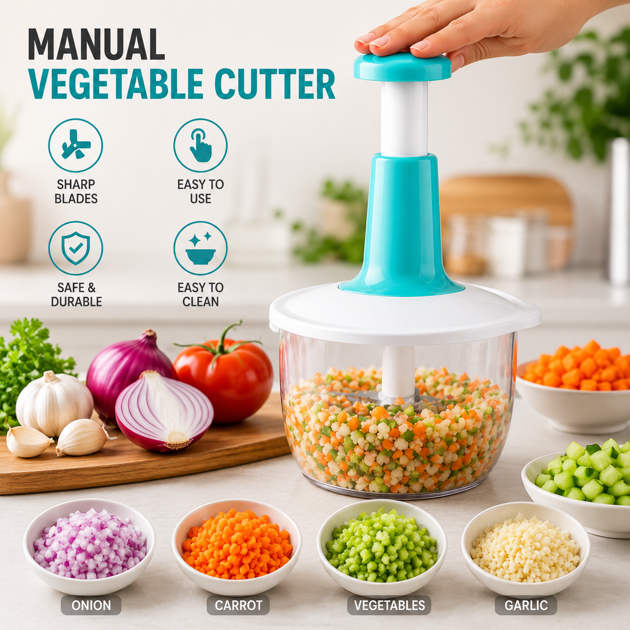 Manual Push Chopper 2L – Multipurpose Kitchen Vegetable & Meat Chopper